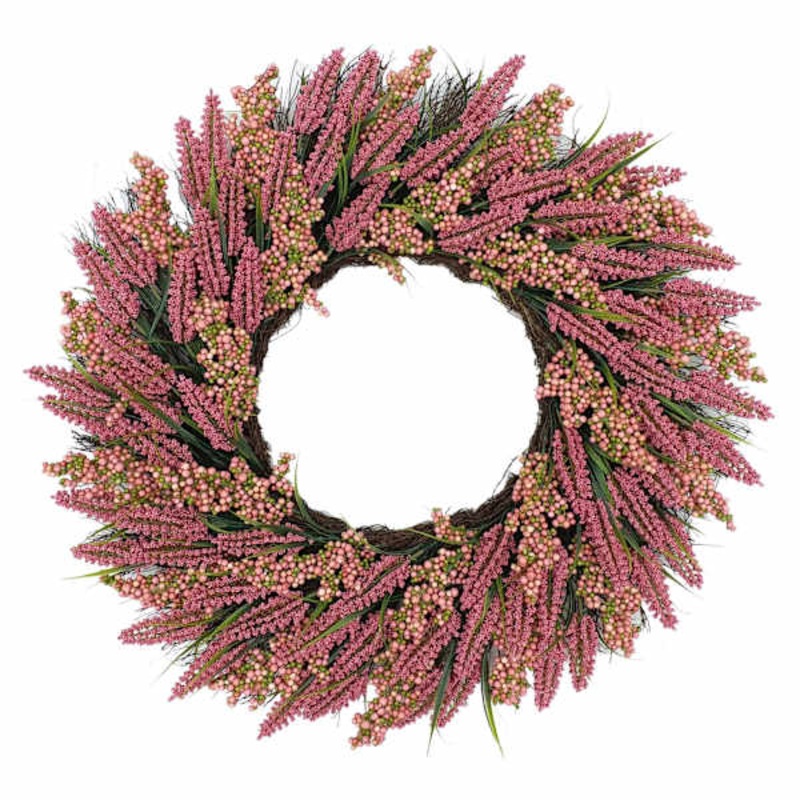 Pink Heather & Orange Berry Floral Wreath, 28″