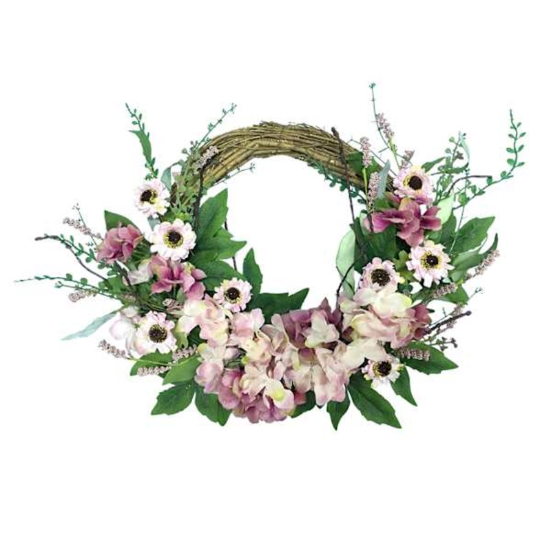 Pink Hydrangea Floral Half Wreath, 22″