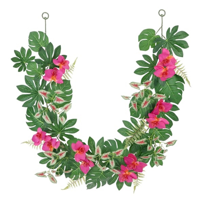 Pink Orchid with Mixed Tropical Leaves Garland, 72″