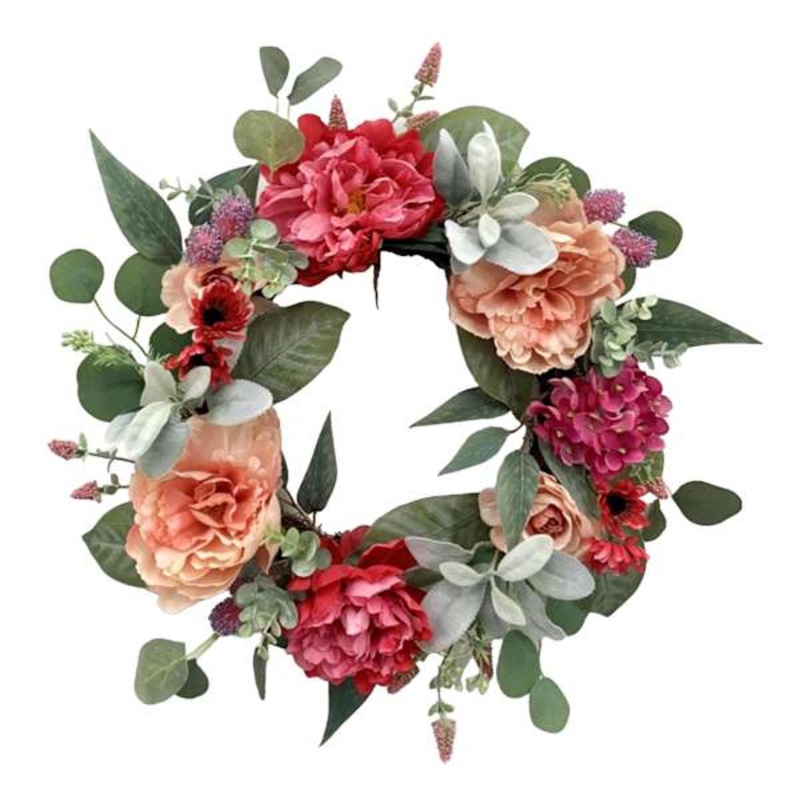 Pink Peony & Lamb’s Ear Mix Wreath, 22″
