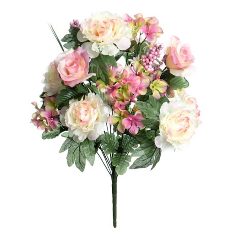 Pink Peony, Rose & Hydrangea Floral Bush, 22.5″