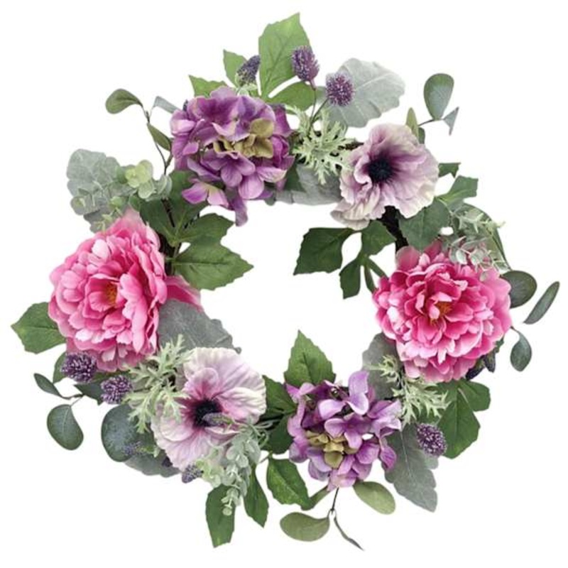 Pink Poppy & Peony Mix Wreath, 22″