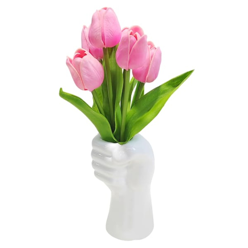 Pink Real-Feel Tulip Arrangement, 12″