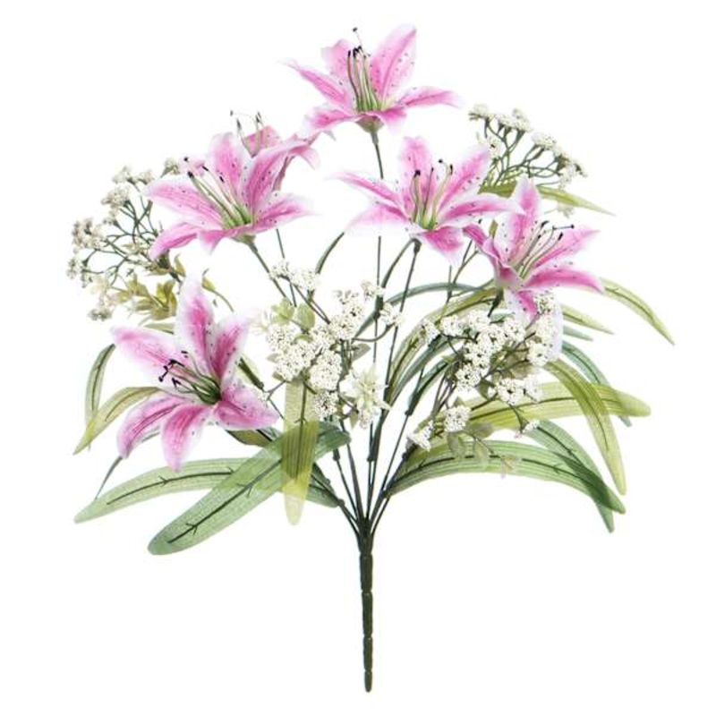 Pink Tiger Lily & Queen Ann Lace Bush, 18″