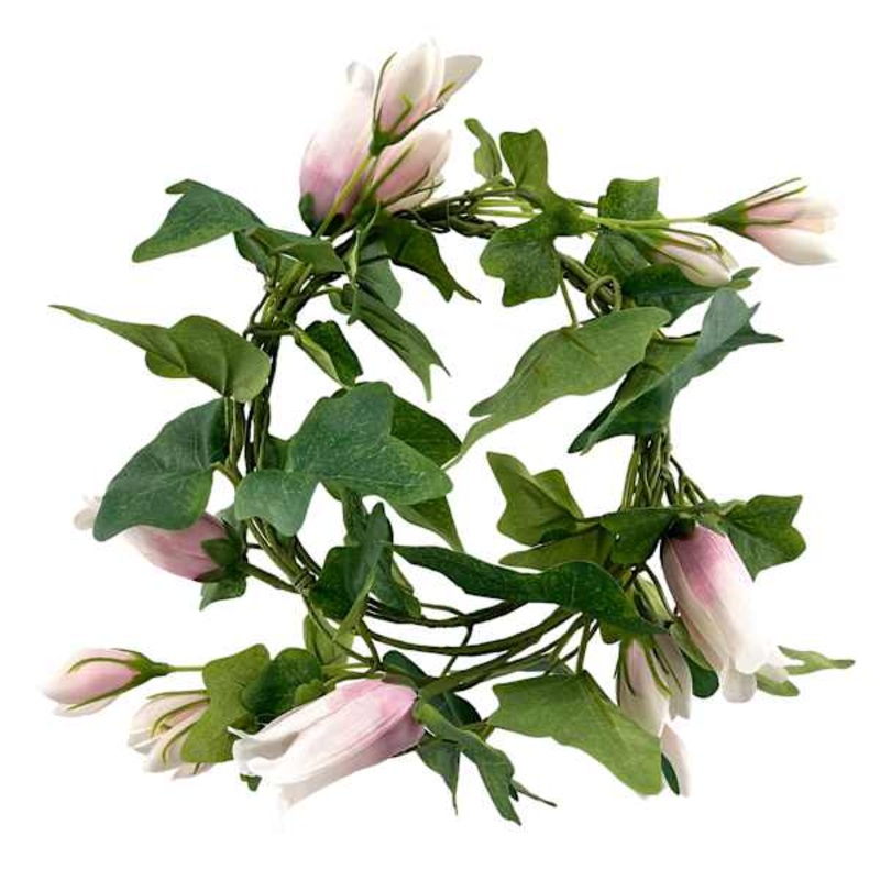 Pink Tulip & Leaves Coiled Garland, 60″