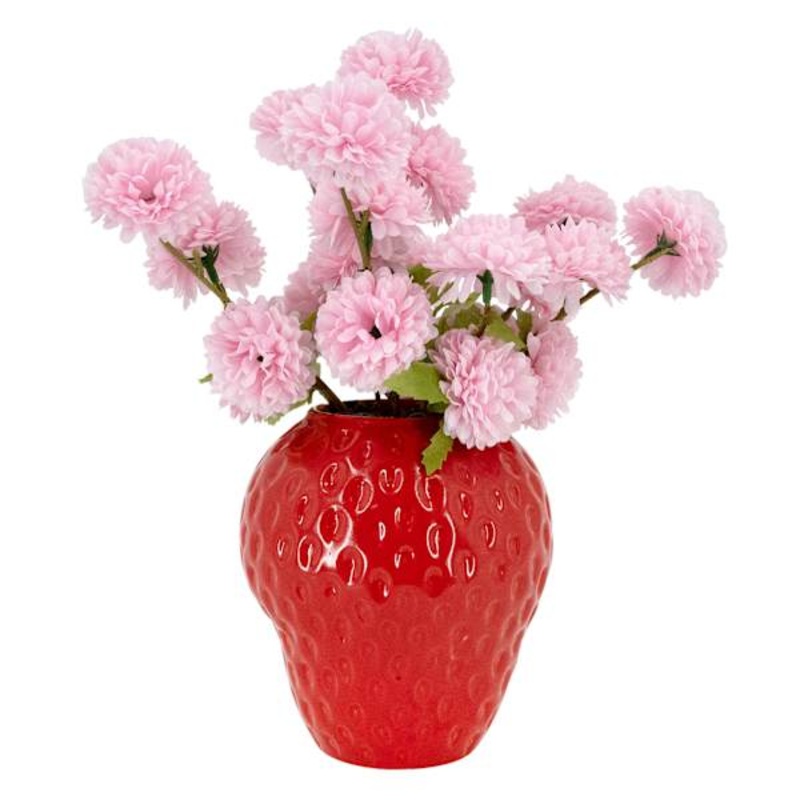 Pink Zinna in Strawberry Pot, 12″