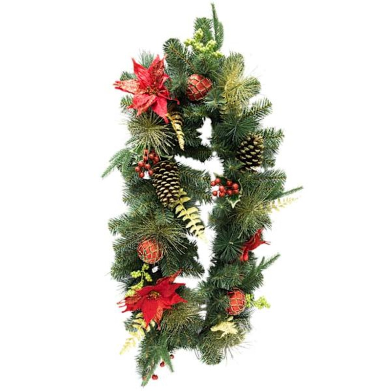Poinsettia, Ornament & Pinecone Garland, 6′