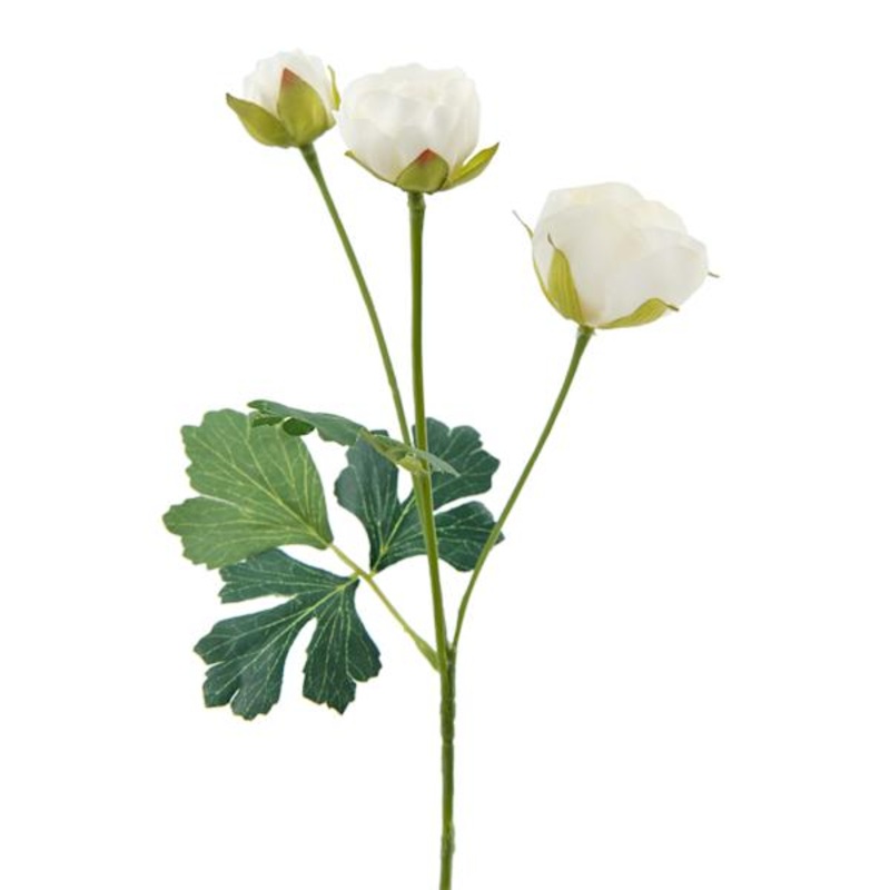 3-Head White Ranunculus Floral Spray, 12″