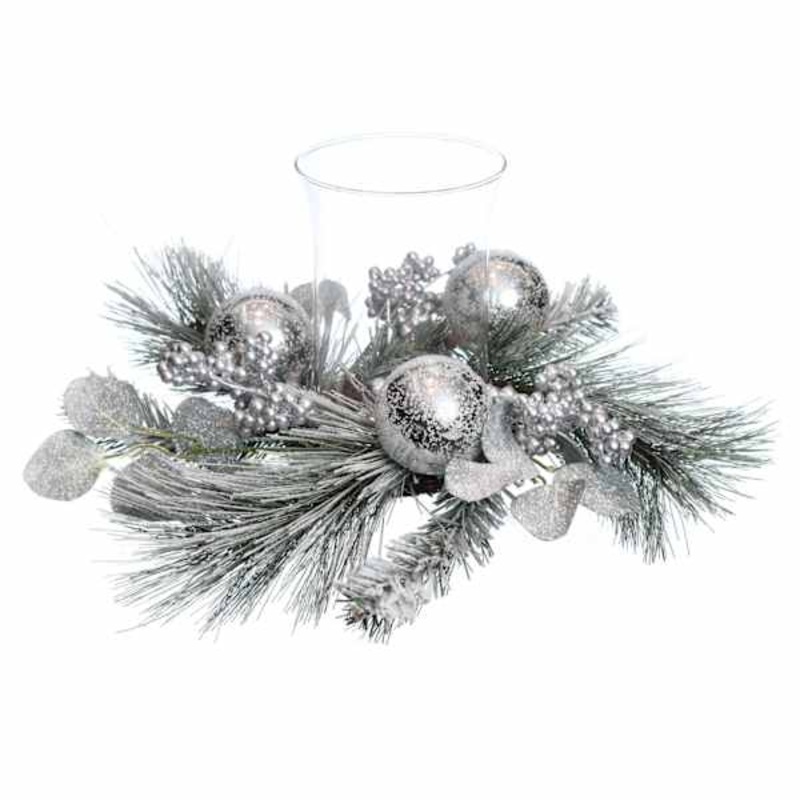 Ball, Berry & Snow Pine Glass Holder, 8.25″