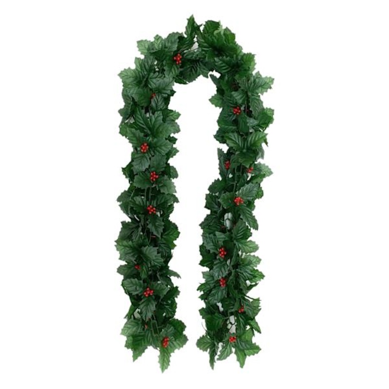 Berry & Holly Leaf Garland, 6′