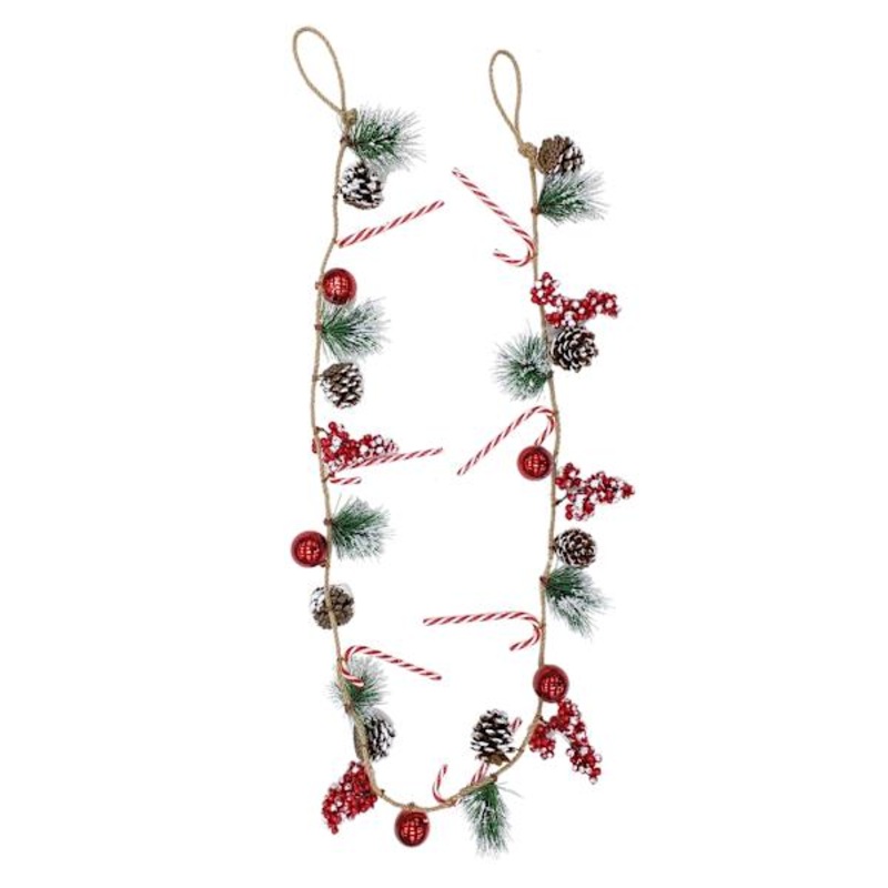 Candy Cane & Pinecone Garland, 6′