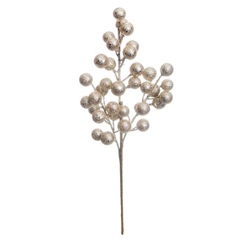 Champagne Glittered Berry Stem, 14″