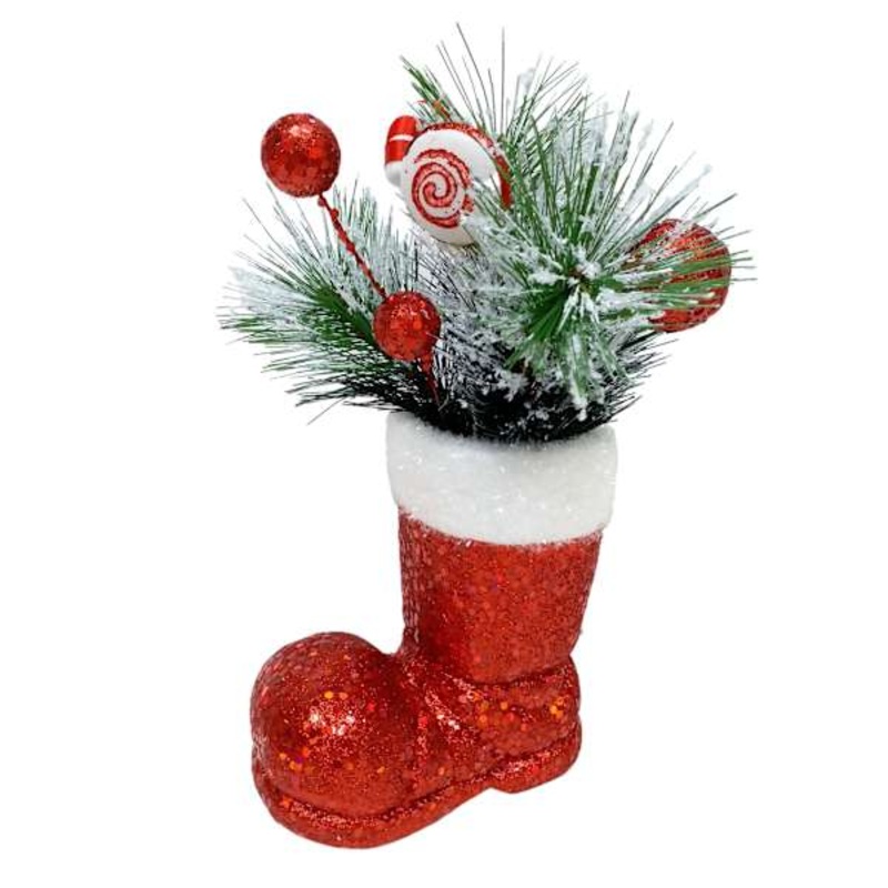 Christmas Arrangement in Red Santa Boot, 12″