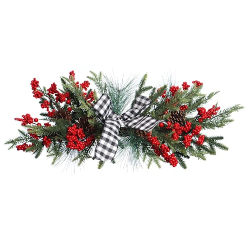 Classic Christmas Pine, Berry & Bow Swag Wreath, 32″