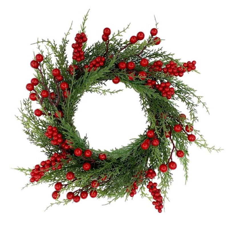 Cypress & Red Berries Wreath, 14″