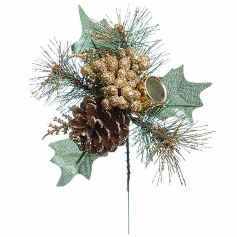 Drum, Berry, Cone & Pine Pick, 8″