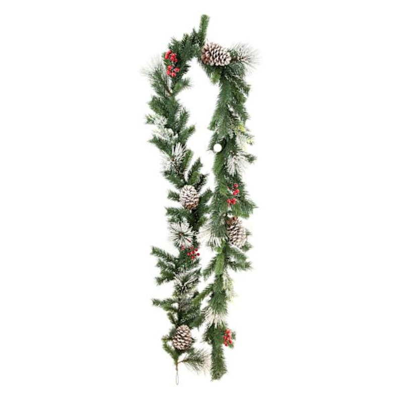 Flocked Pinecone, Berry & Mixed Pine Garland, 9′