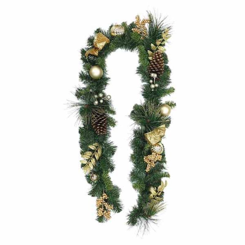Gold Berry, Ribbon & Pinecone Garland, 6′