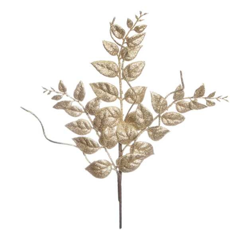 Gold Glittered Leaf Stem, 14″