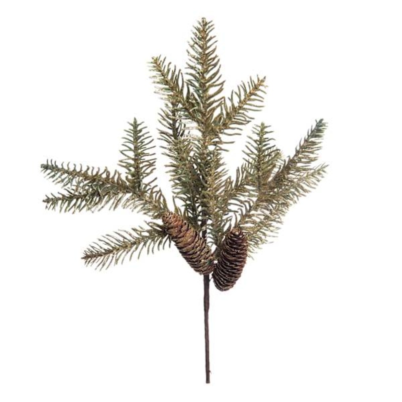 Gold Glittered Pinecone & Pine Ornament Pick, 16″