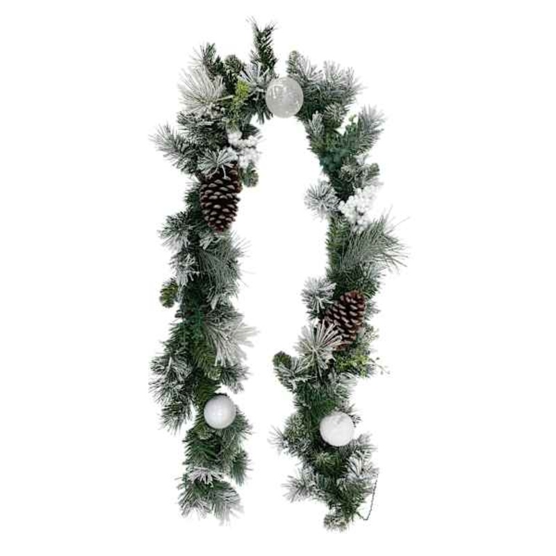 Green & White Ornament, Pinecone & Berry Garland, 6′