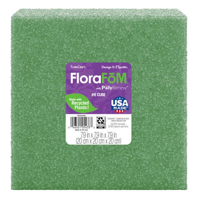 Green Floral Foam Square, 8″