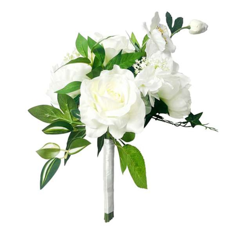 White Mixed Floral Bouquet, 15″
