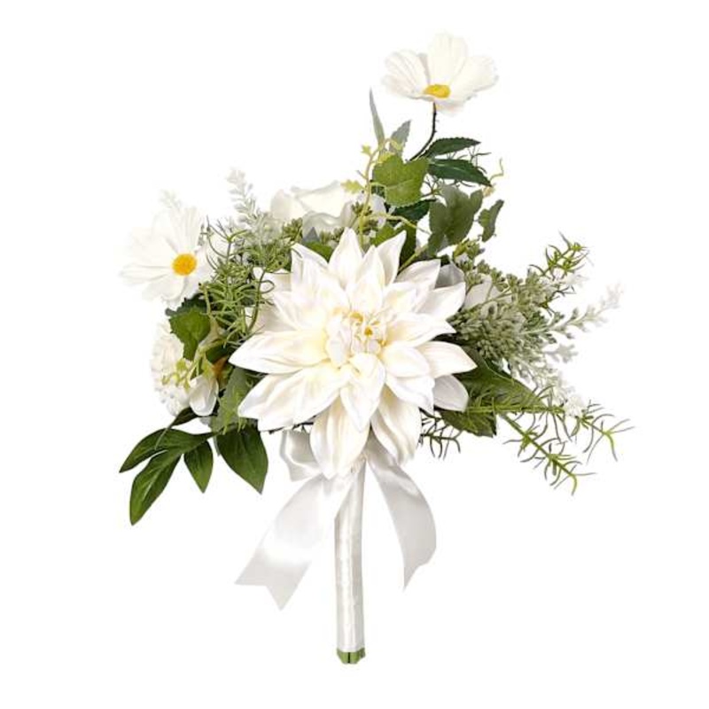 White Mixed Floral & Greenery Bouquet, 14″