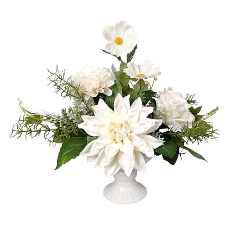 White Mixed Floral in Ceramic Pot, 14″