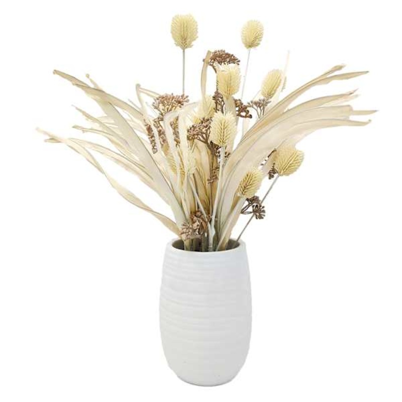 Dried Arrangement in White Vessel, 16″
